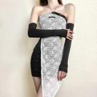 Chain Halter-neck Lace Panel Mini Bodycon Dress