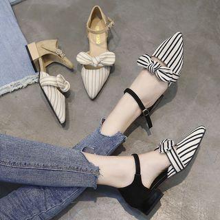 Striped Bow Detail Block Heel Sandals