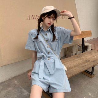 Short-sleeve Tie-waist Romper