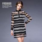Long-sleeve Stripe Shirt Dress With Slipdress