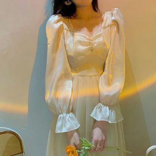 Bell-sleeve Plain Glitter Dress