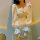 Bell-sleeve Plain Glitter Dress
