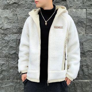 Lettering Hooded Faux Shearling Jacket