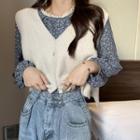 Knit Vest / Floral Blouse / Lace Top
