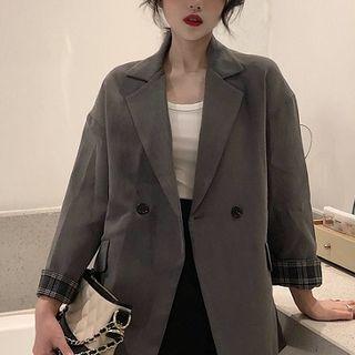 Plaid Midi A-line Skirt / Single-breasted Blazer