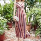 V-neck Striped Spaghetti-strap Dress