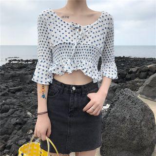 Bell-sleeve Dotted Crop Top