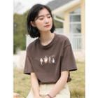 Short-sleeve Print T-shirt Coffee - One Size