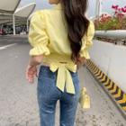 Puff-sleeve Ribbon Cropped Blouse