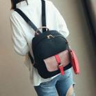 Color Block Faux-leather Backpack With Pouch