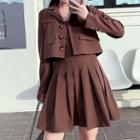 Set: Plain Single-breasted Blazer + Spaghetti Strap Mini A-line Dress