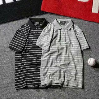 Polo Collar Striped Short-sleeved Top