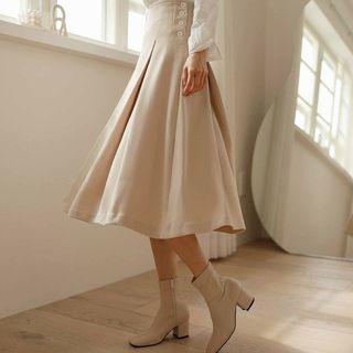 Button-detail Invert-pleated Midi Skirt
