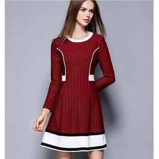 Pinstriped Long-sleeve A-line Dress
