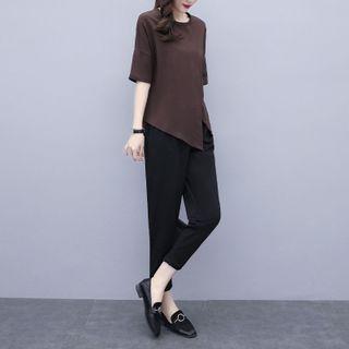 Set: Elbow-sleeve Top + Straight Leg Pants