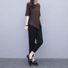 Set: Elbow-sleeve Top + Straight Leg Pants
