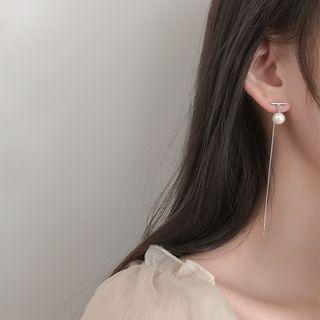 925 Sterling Silver Chain Faux Pearl Dangle Earring 1 Pair - 925 Silver - As Shown In Figure - One Size