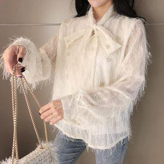 Bow Neck Fringe Blouse