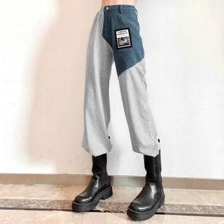 Applique Denim Panel Wide-leg Pants