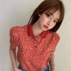 Leopard Print Short-sleeve Polo Shirt As Shown In Figure - One Size
