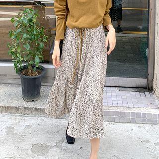 Crystal-pleat Leopard Long Flare Skirt