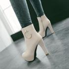 Faux-leather Block Heel Hidden Wedge Ankle Boots