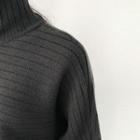 Mock-neck Vertical-rib Loose-fit Sweater