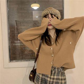 Long-sleeve High-neck Plain Knit Shawl