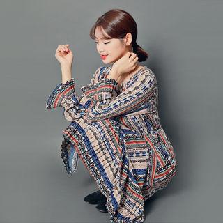 Pleated-detail Pattern Midi Dress With Sash
