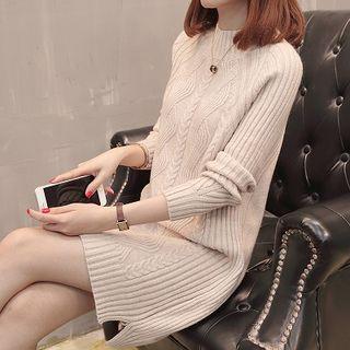 Mock Neck Cable-knit Long-sleeve Sweater Dress