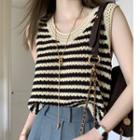Sleeveless Striped Knit Top Stripes - Black & Almond - One Size