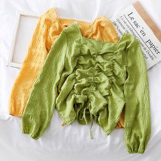 Boatneck Drawstring Ruched Blouse