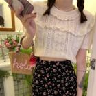 Ruffle Trim Knit Top / Floral Mini Pencil Skirt