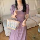 Puff-sleeve Faux-pearl Dress