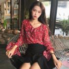 Ruffle Floral Bell-sleeve Shirt