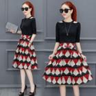 Set: Cropped Knit Top + Patterned A-line Skirt