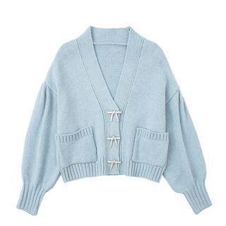 Rhinestone Ribbon Cardigan / Knit Camisole Top