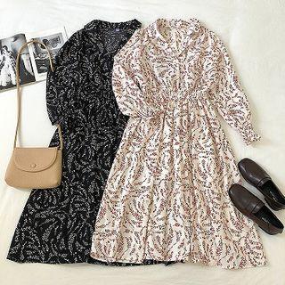 Floral V-neck Long-sleeve Chiffon Dress