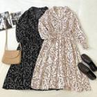 Floral V-neck Long-sleeve Chiffon Dress