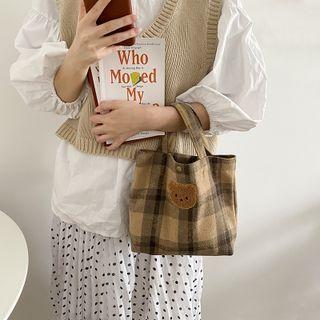 Bear Plaid Tote Bag Plaid - Coffee - One Size