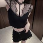 Lace Panel Knit Top Black - One Size