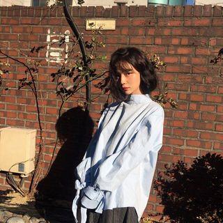 Mock Neck Lantern Sleeve Blouse