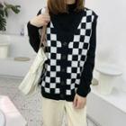 Checkered Button-up Sweater Vest Checkered - Black & White - One Size