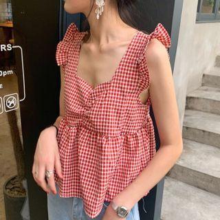 Gingham Lace-up Back Camisole Top