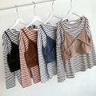 Set: Striped Long-sleeve T-shirt + V-neck Cropped Camisole Top