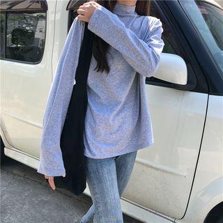 Plain Turtleneck Long-sleeve Loose-fit Top