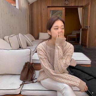 Flower Pattern Sweater Beige - One Size