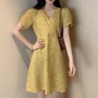 Cherry Print V-neck A-line Dress Yellow - One Size