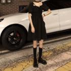 Ruffle Short-sleeve A-line Dress Black - One Size