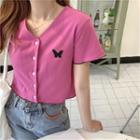 Butterfly V-neck Short-sleeve Slim-fit Top